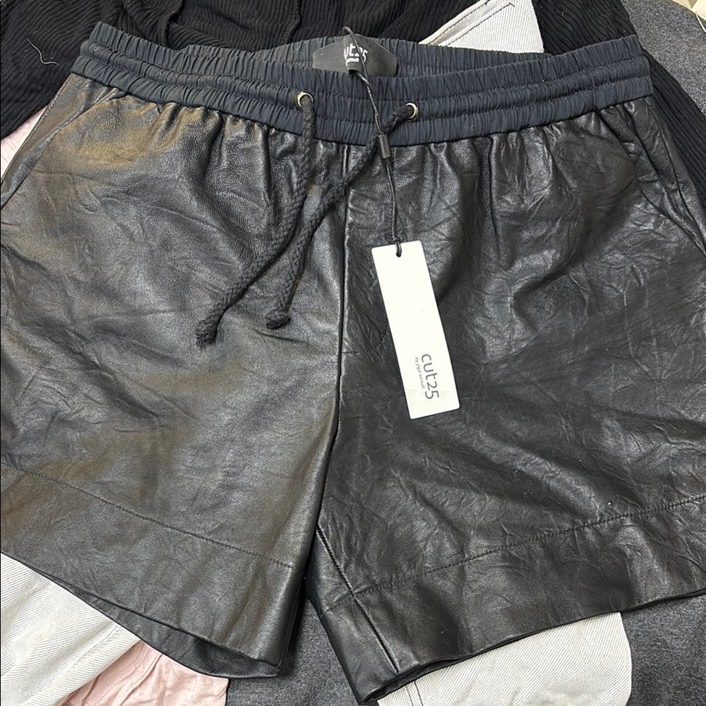 Cut25 by Yigal Azrouel Black Leather Athletic Shorts